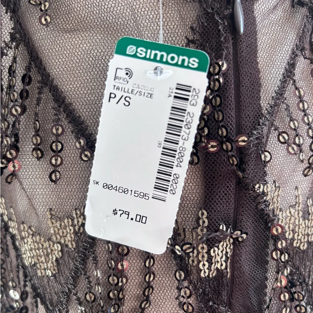NWT Simons Chocolate Brown Sequin Lace Sequin Sparkly tulle Midi Skirt Size S - Picture 5 of 15